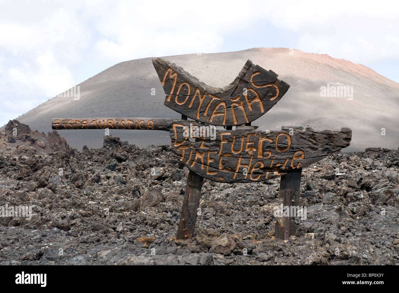 Entrance sign at Timanfaya National Park Lanzarote Canary Islands Spain