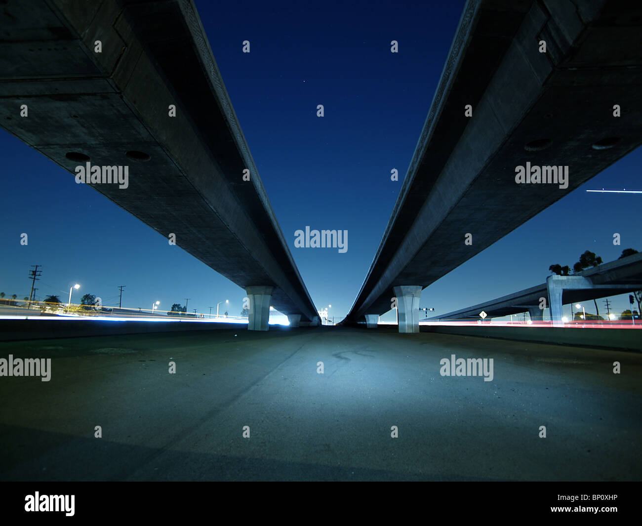 freeway overpass and bridges in "los angeles" night lights Stock Photo