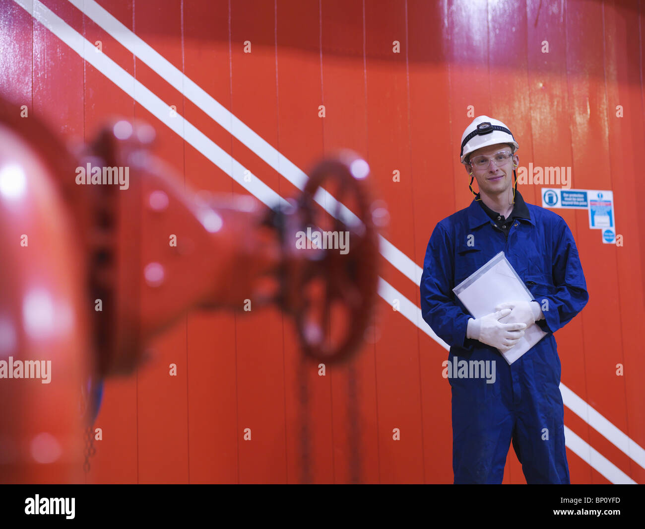 Engineer in Turbine Hall Stock Photo