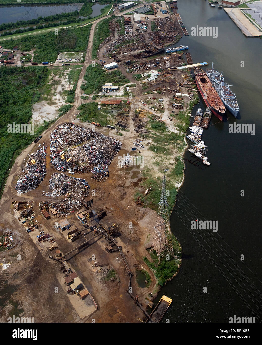 aerial view above scrap metal for recycling New Orleans Louisiana Stock Photo