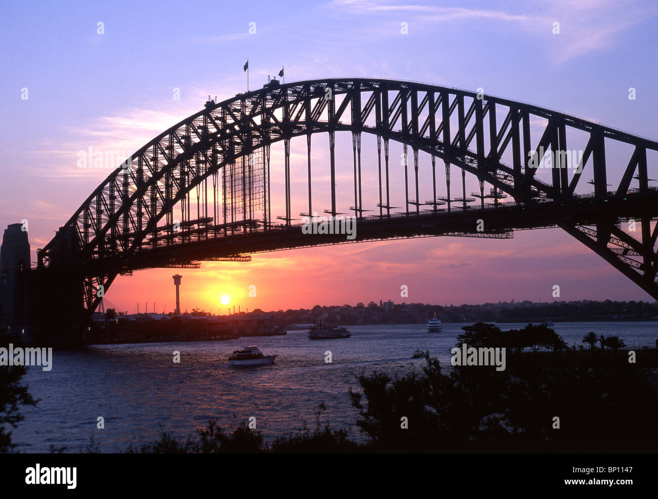 Sydney Harbour Bridge at sunset from Kirribilli New South Wales Australia Stock Photo