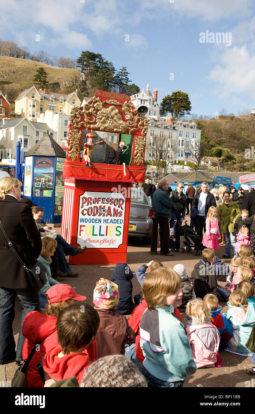 A traditional Punch and Judy show on Llandudno promenade, Wales Stock