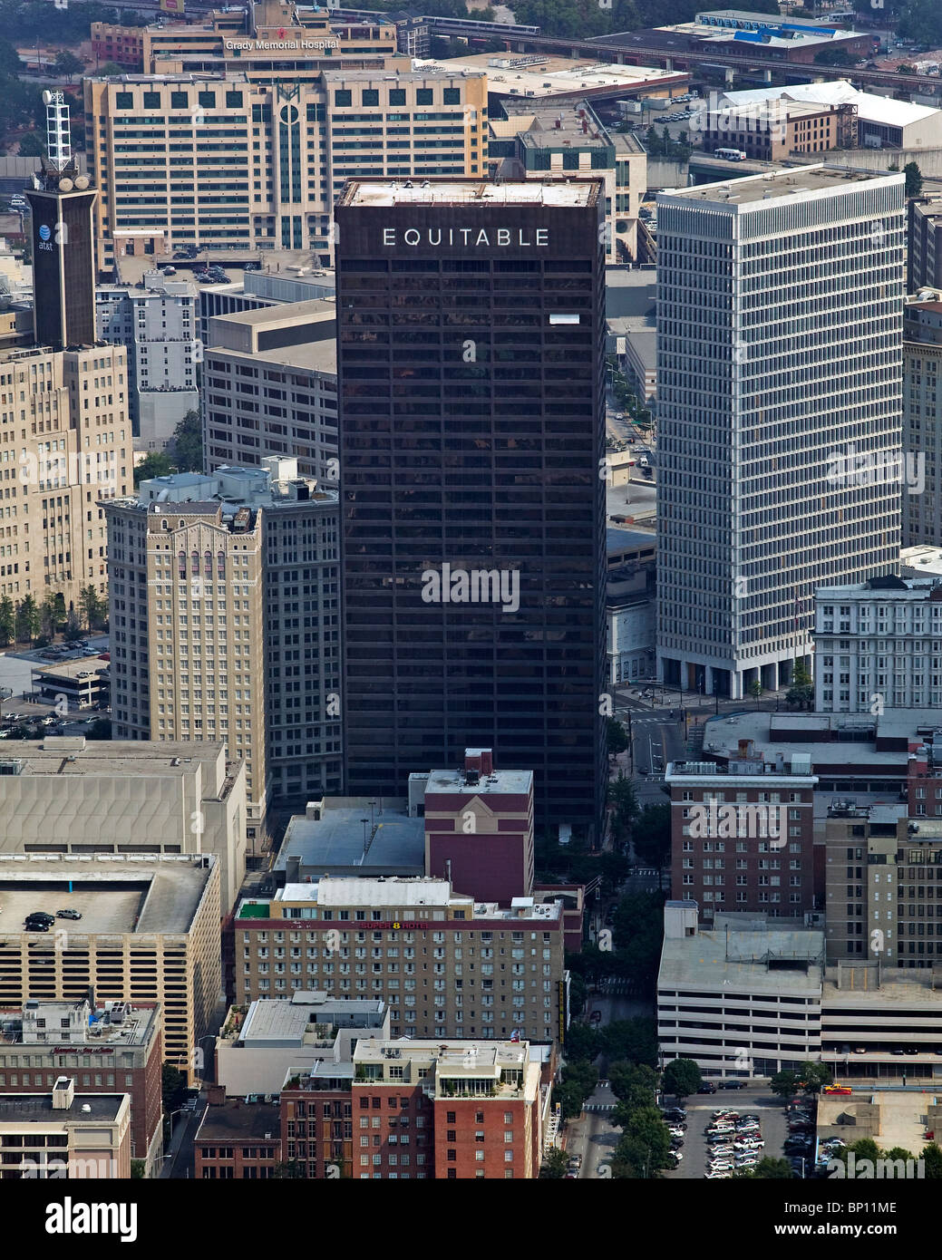 aerial view above Equitable Insurance Company tower Grady Memorial