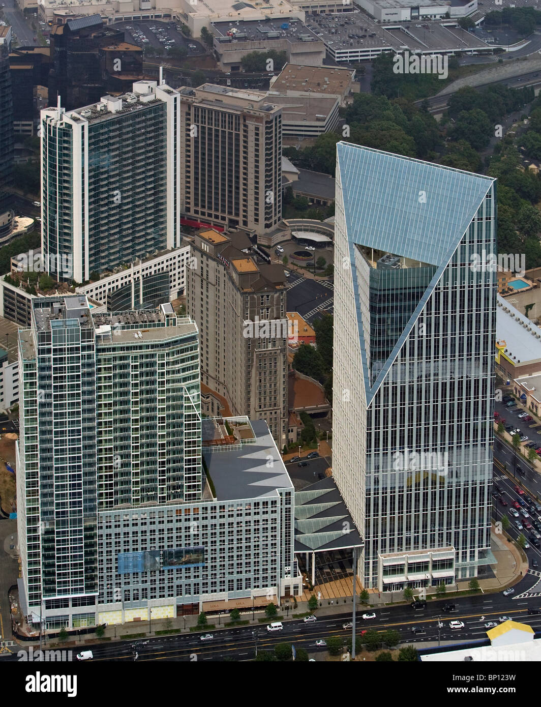 aerial view above Terminus 100 office tower Peachtree & Piedmont Atlanta Georgia Stock Photo