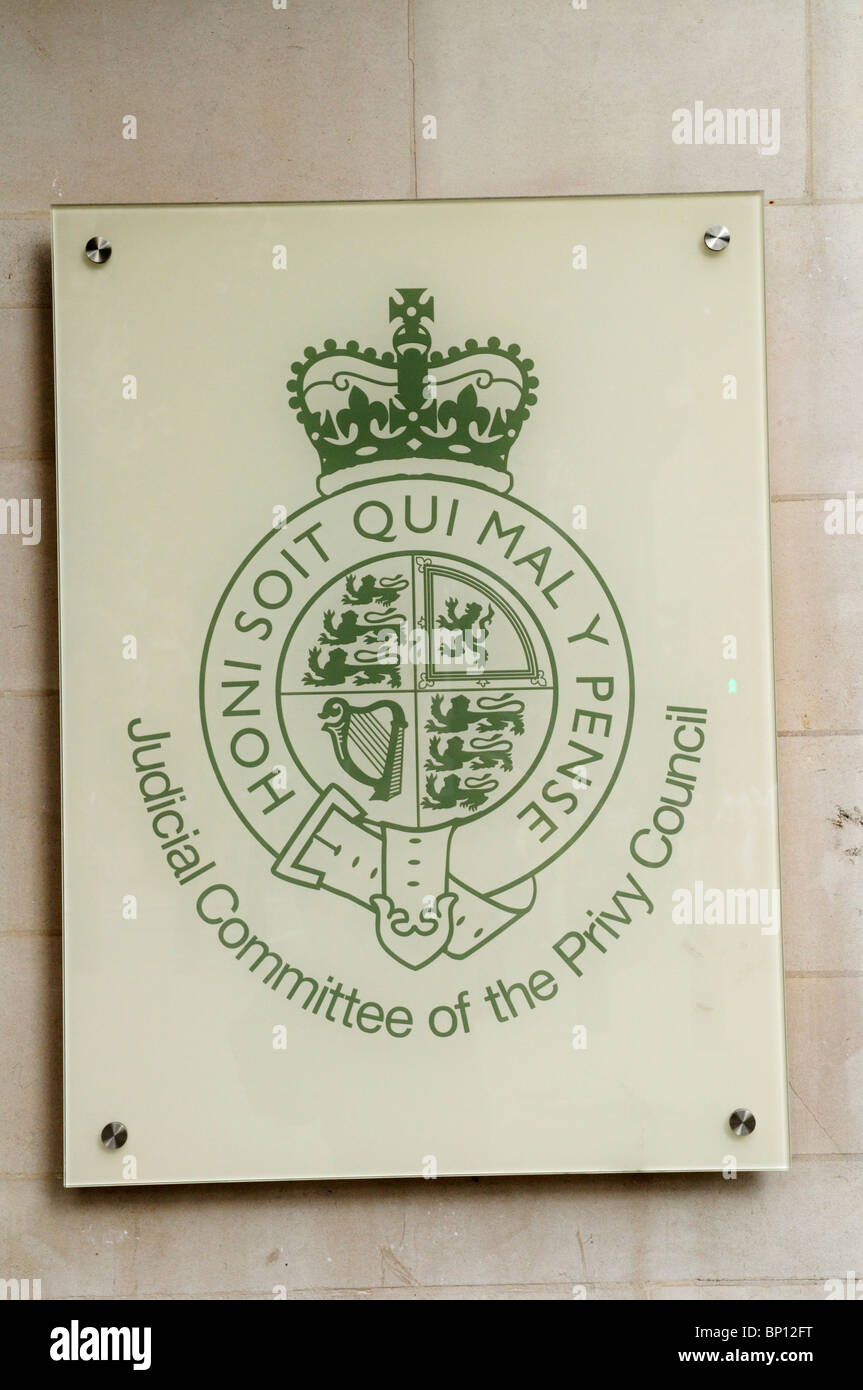 Judicial Committee of the Privy Council plaque at The Supreme Court, Westminster, London, England, UK Stock Photo