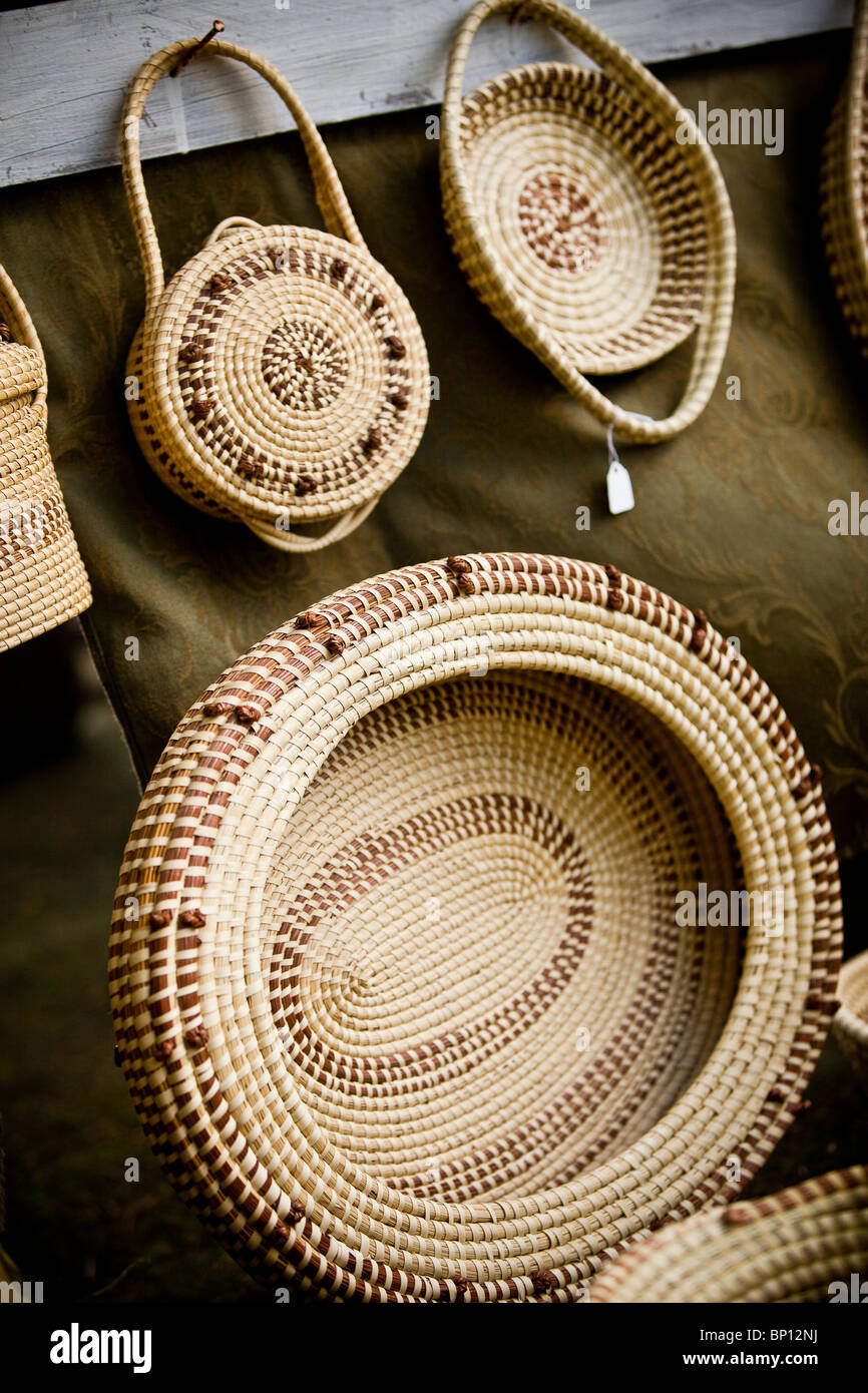 Gullah sweetgrass baskets on display in Mt Pleasant, SC Stock Photo Alamy