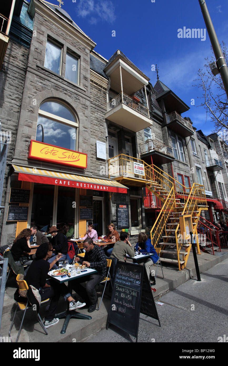 Canada, Quebec, Montreal, rue StDenis street, cafe, people Stock Photo