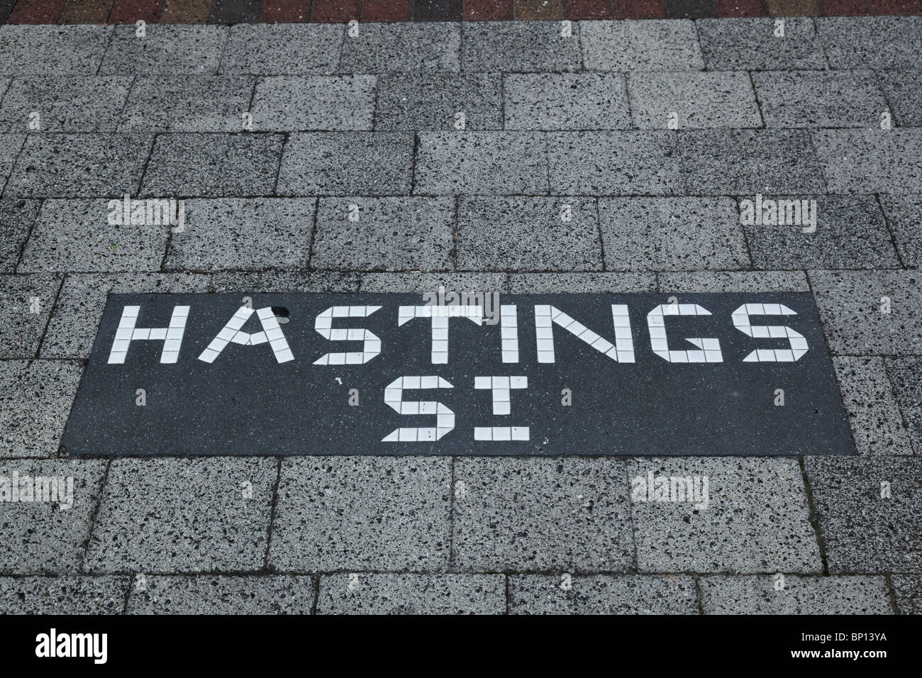 Street names in the pavement in Napier Stock Photo