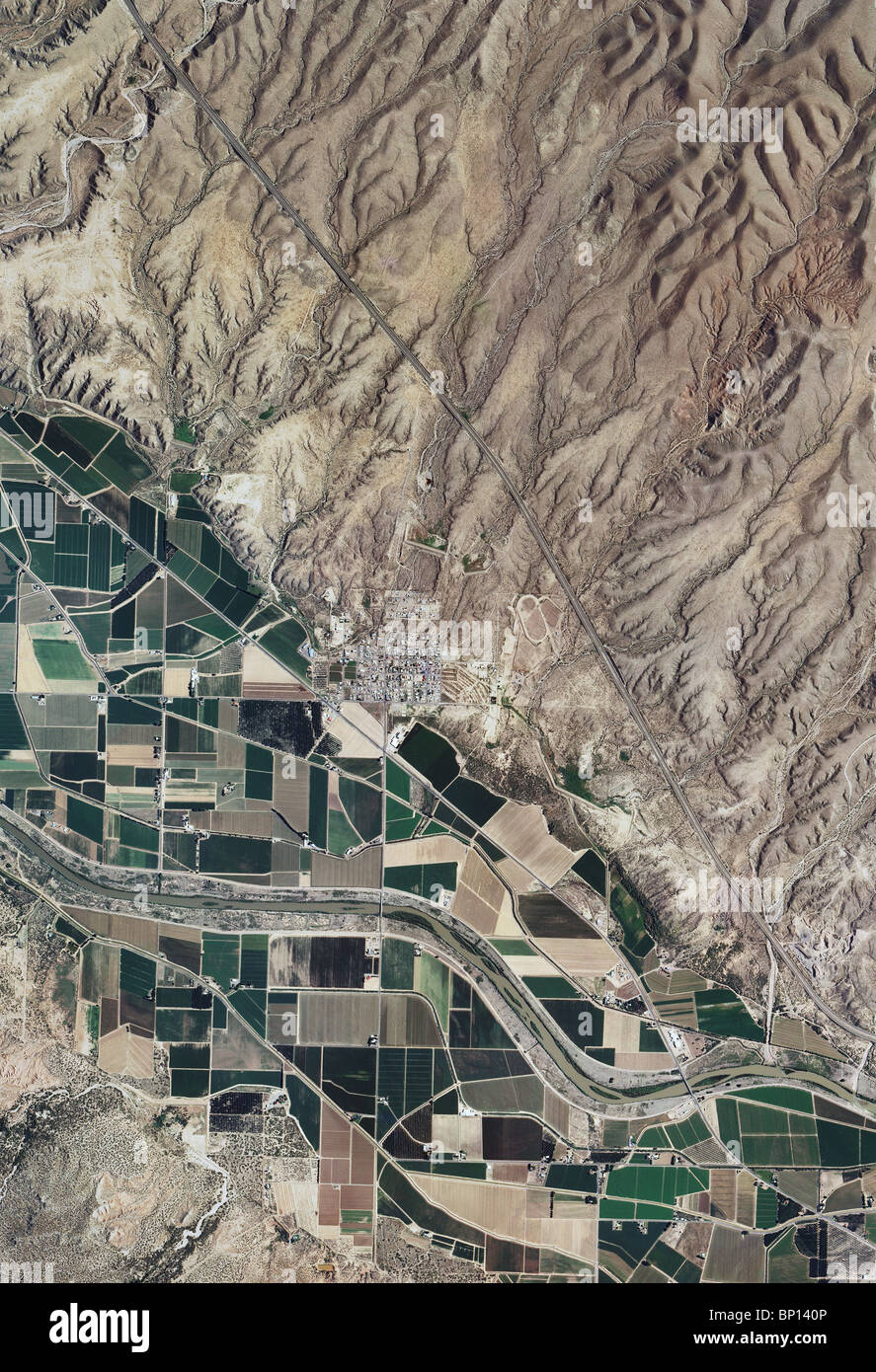 aerial map view above Rio Grande river valley New Mexico Stock Photo