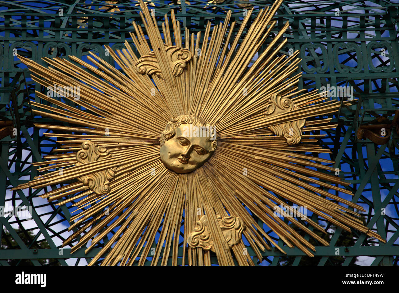 Germany, Brandenburg, Potsdam, Sanssouci Park, Sun emblem image Stock Photo