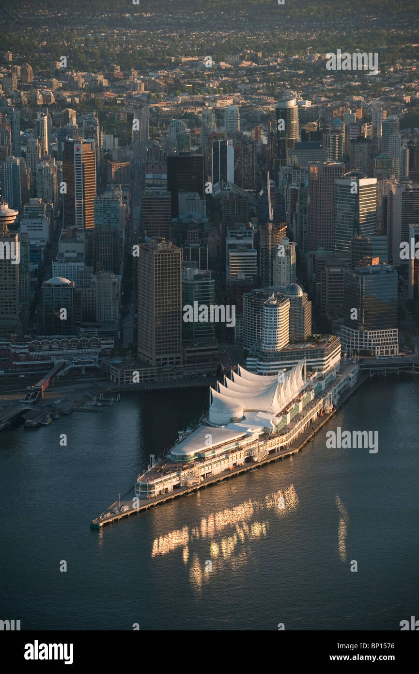 Canada Place and Vancouver City Centre,British Columbia,Canada aerial Stock Photo