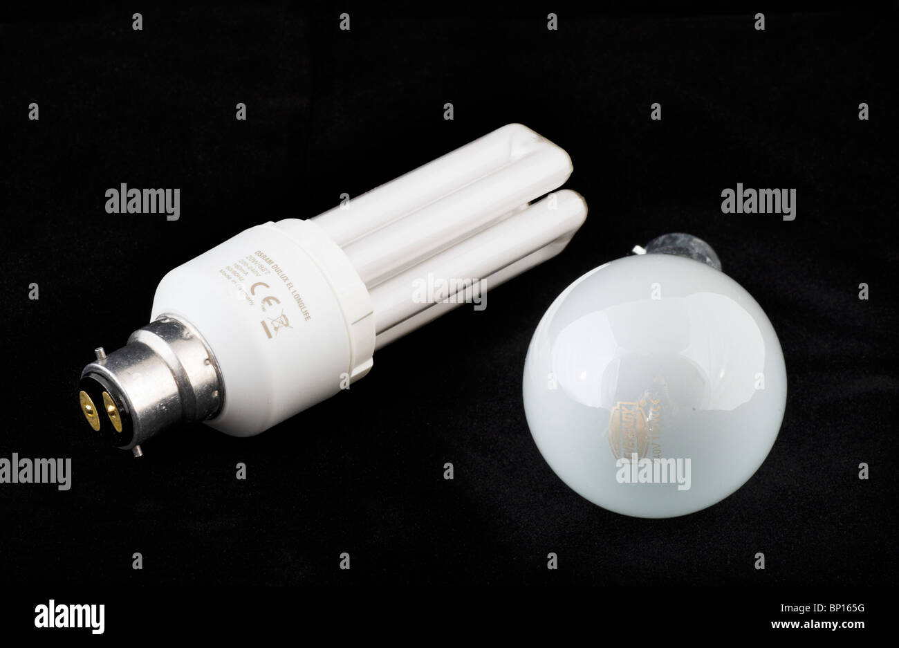 Energy saving and standard tungsten lightbulbs Stock Photo