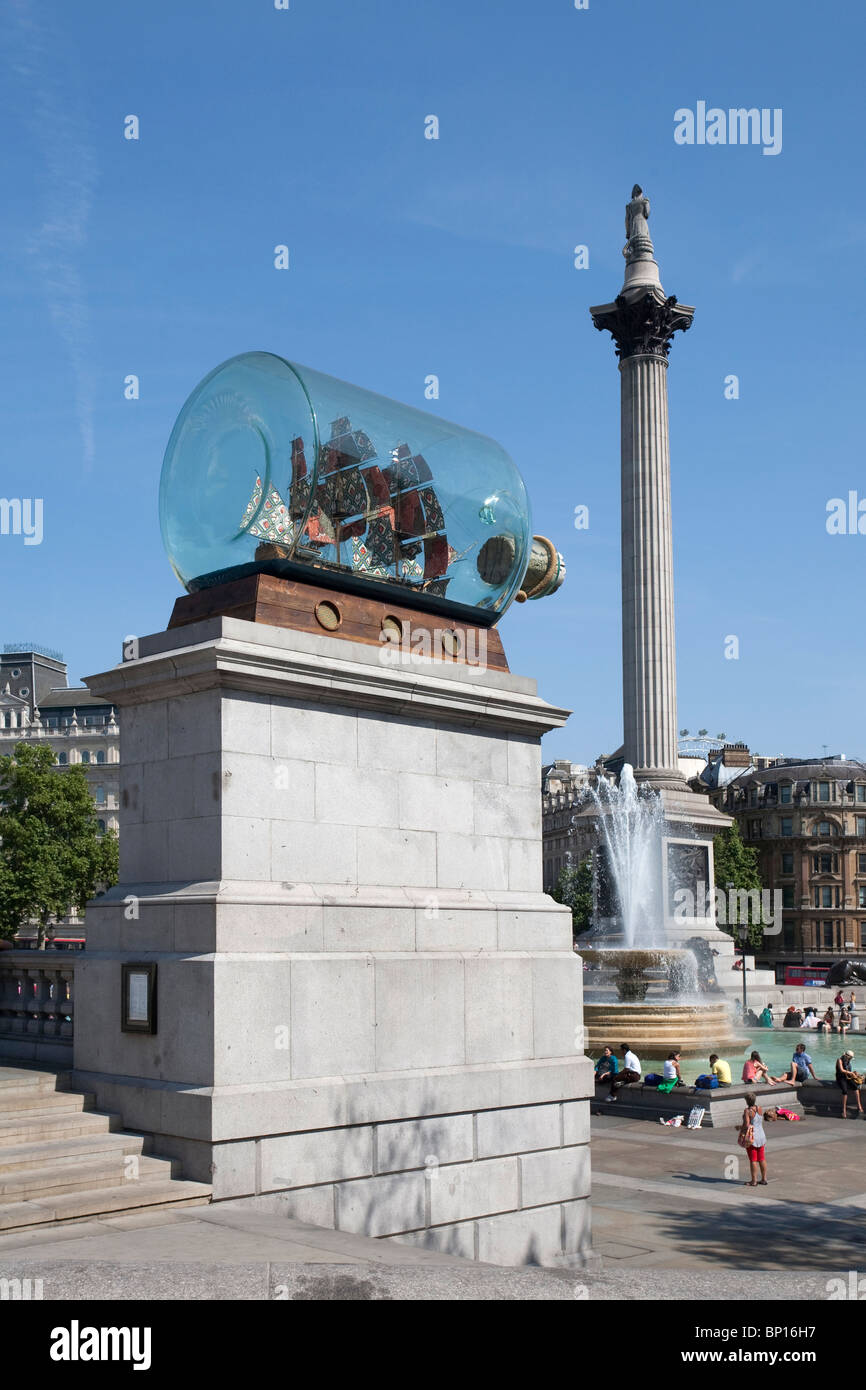Ship in a bottle on Trafalgar Square's fourth plinth. London, England Stock Photo