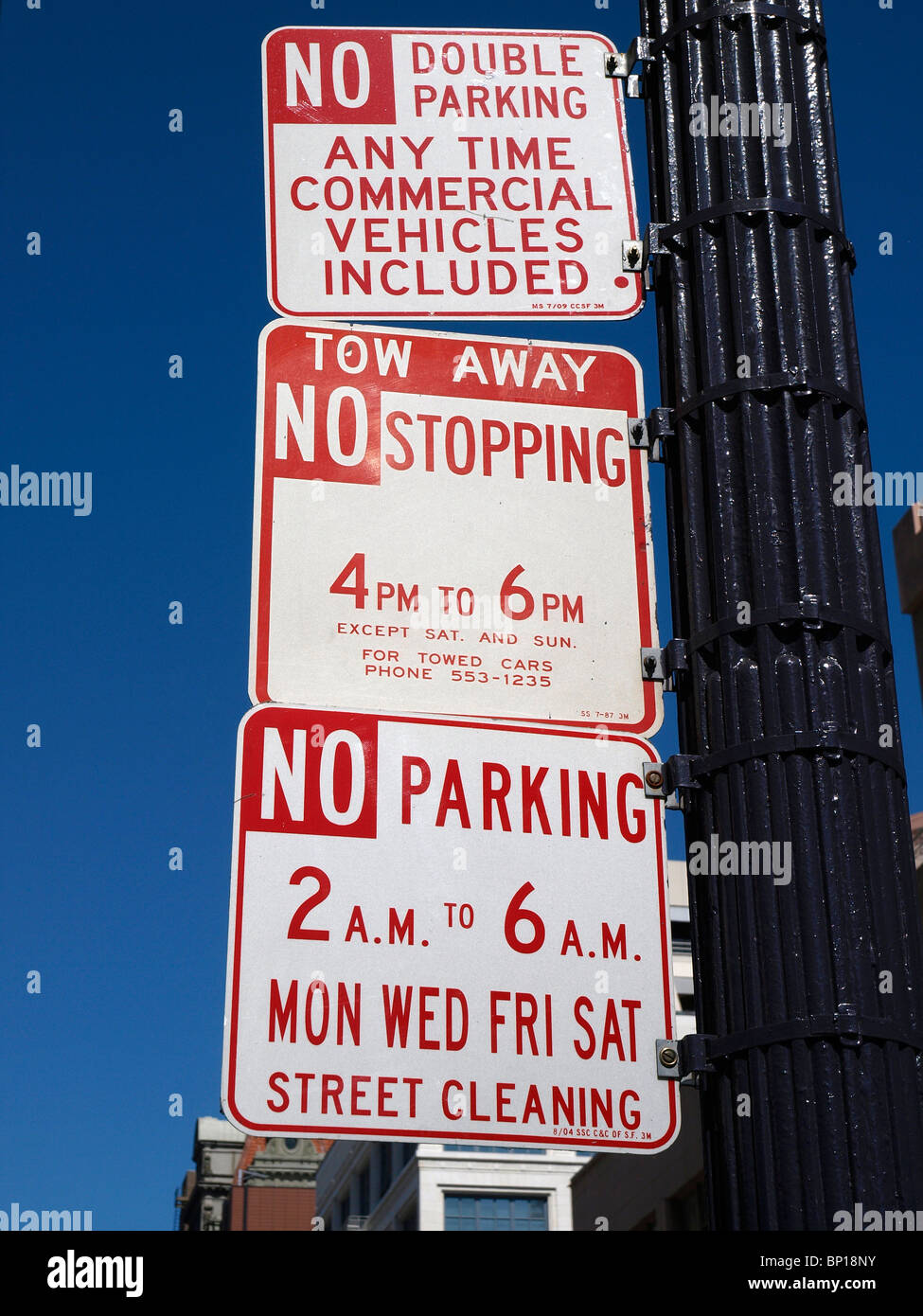 No parking signs Bay Street San Francisco. Stock Photo