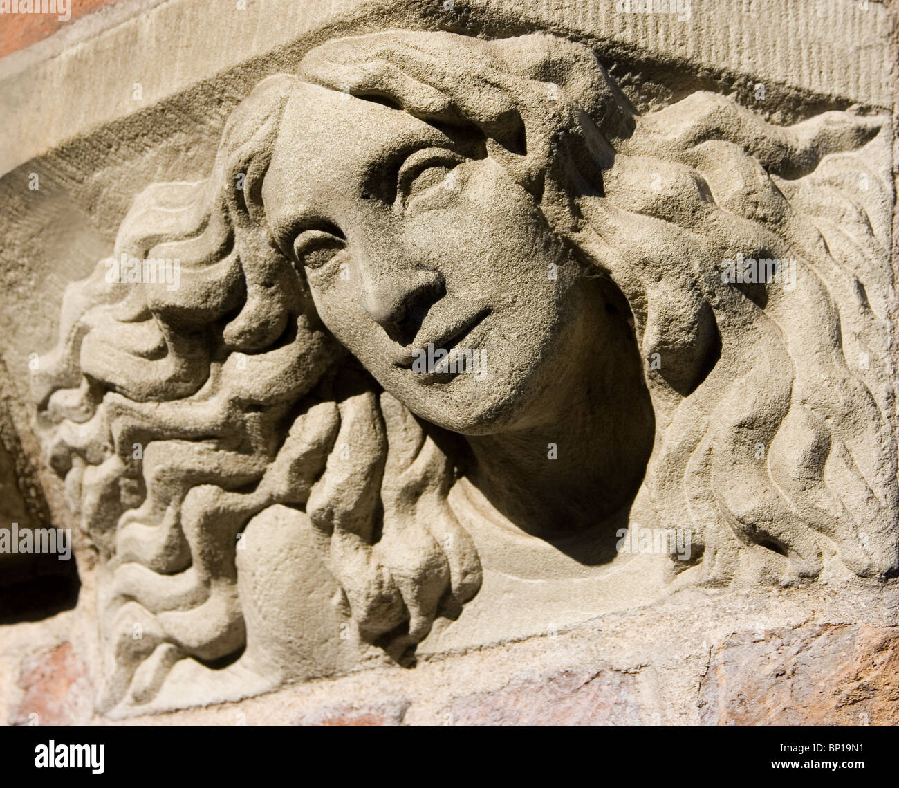 stone head of angel on old building in Amersfoort,  Netherlands Stock Photo