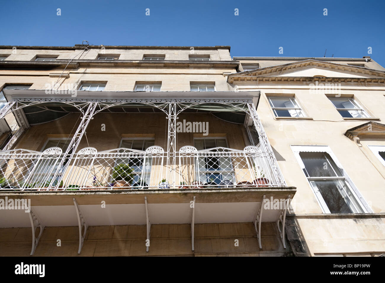 Covered balconies on terraced Georgian houses in Clifton, Bristol, England. Stock Photo