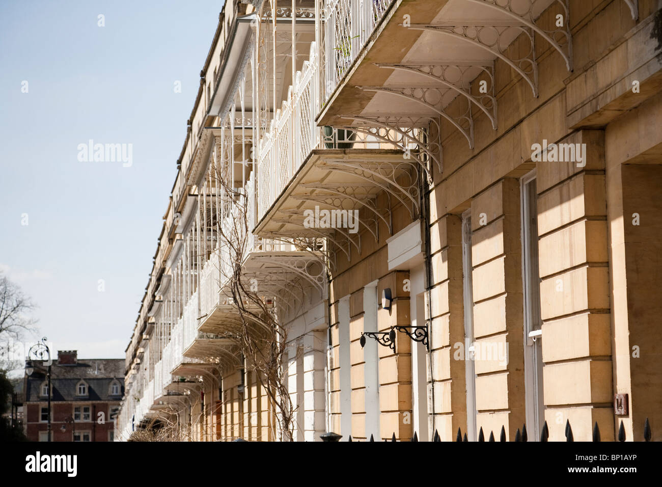Covered balconies on terraced Georgian houses in Clifton, Bristol, England. Stock Photo