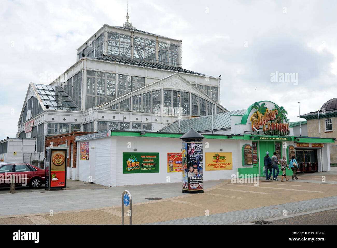 The Winter Gardens Great Yarmouth seafront on a dull summers day along