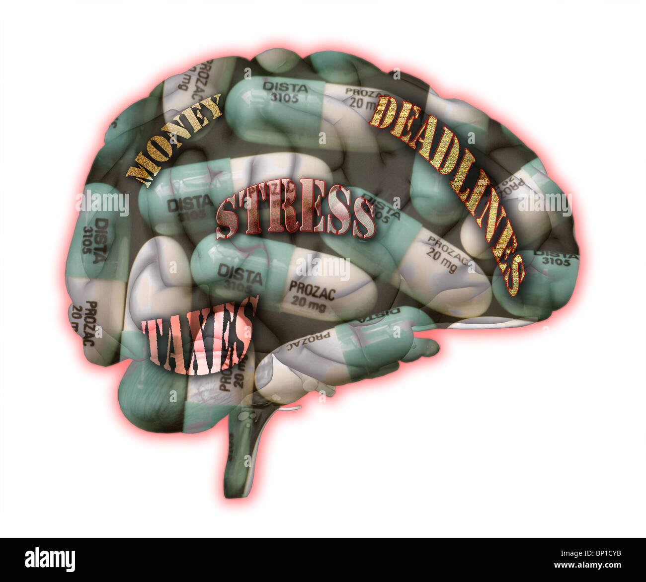 illustration of the human brain, and the concept of stress and anxiety Stock Photo