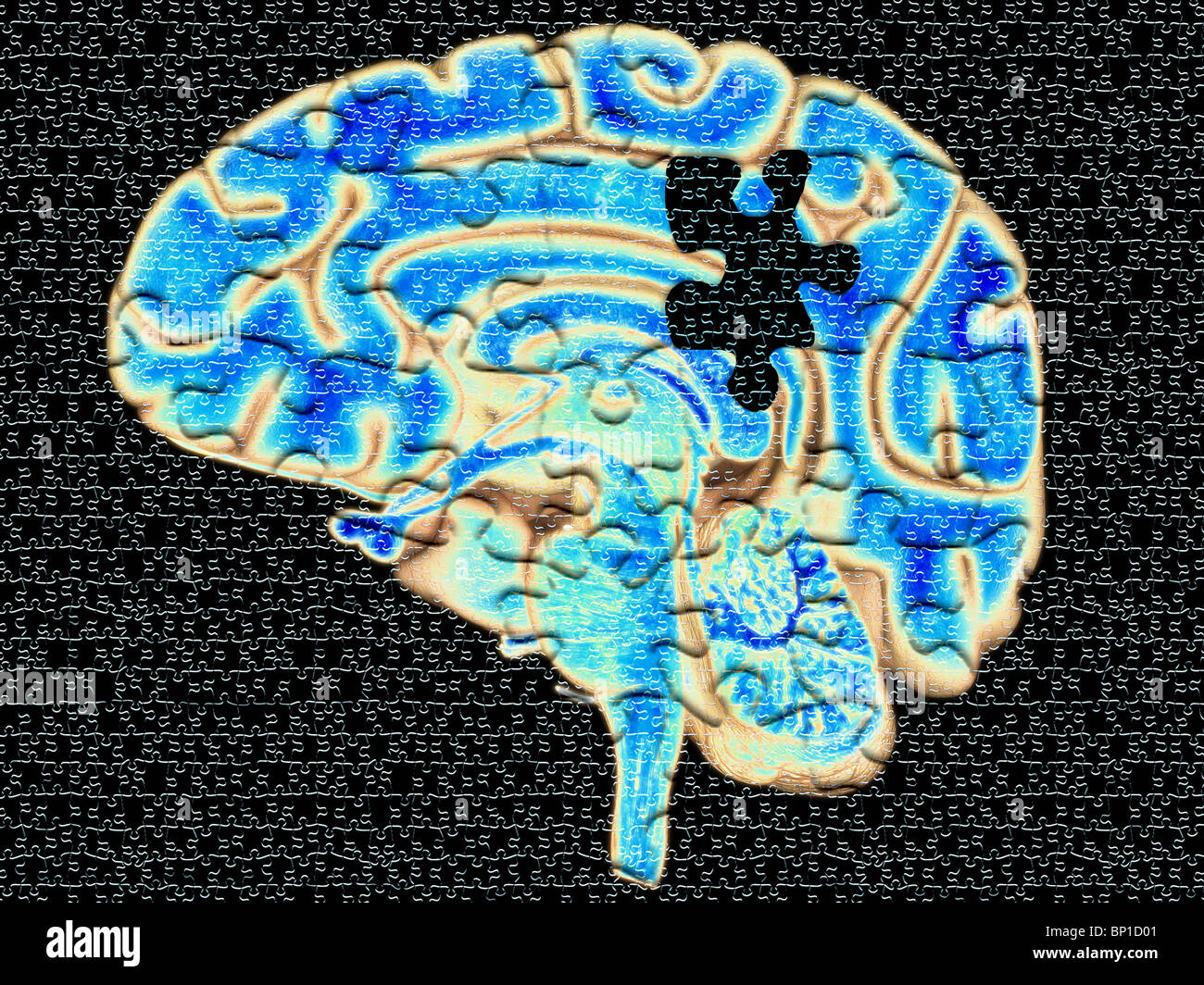 conceptual illustration of the human brain as a puzzle or enigma Stock Photo