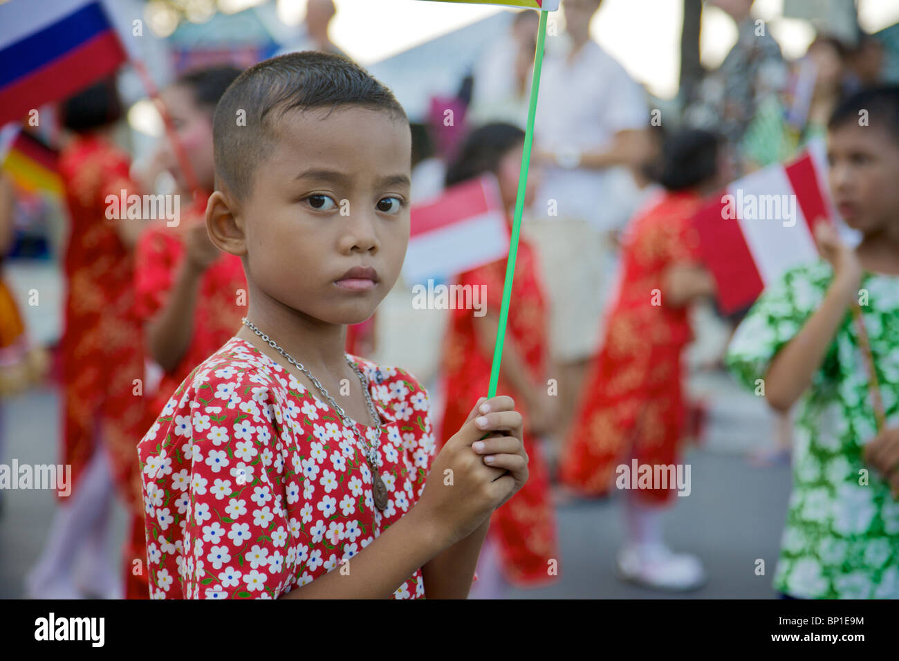 Young Thai boy in a parade in Patong beach Phuket, Thailand Stock Photo