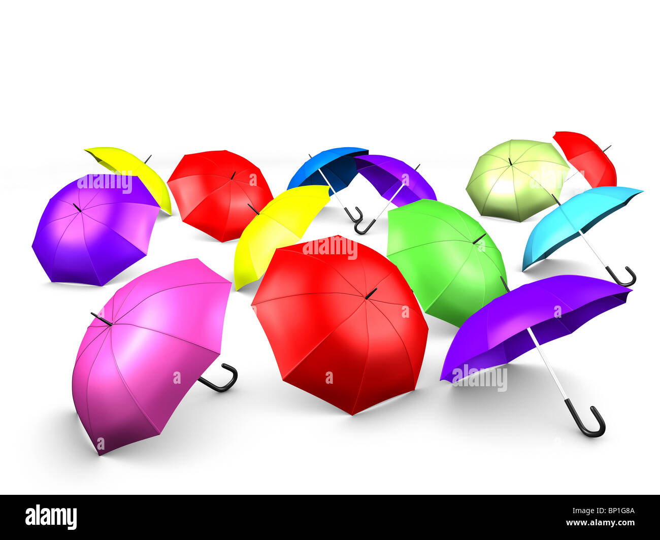 3d image, colorful random position umbrella Stock Photo - Alamy