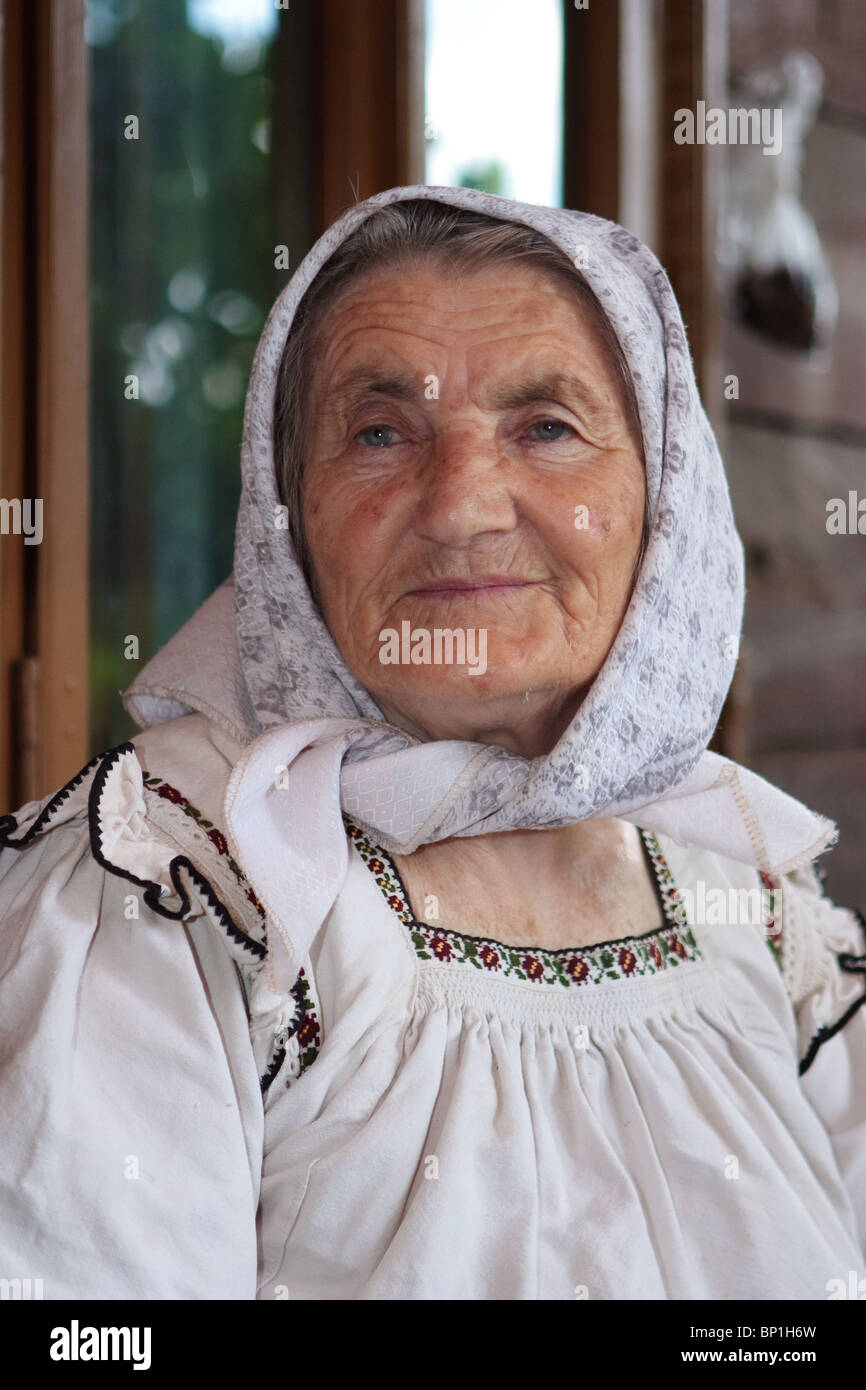 Old woman from Vadu Izei village in Maramures, Romania Stock Photo