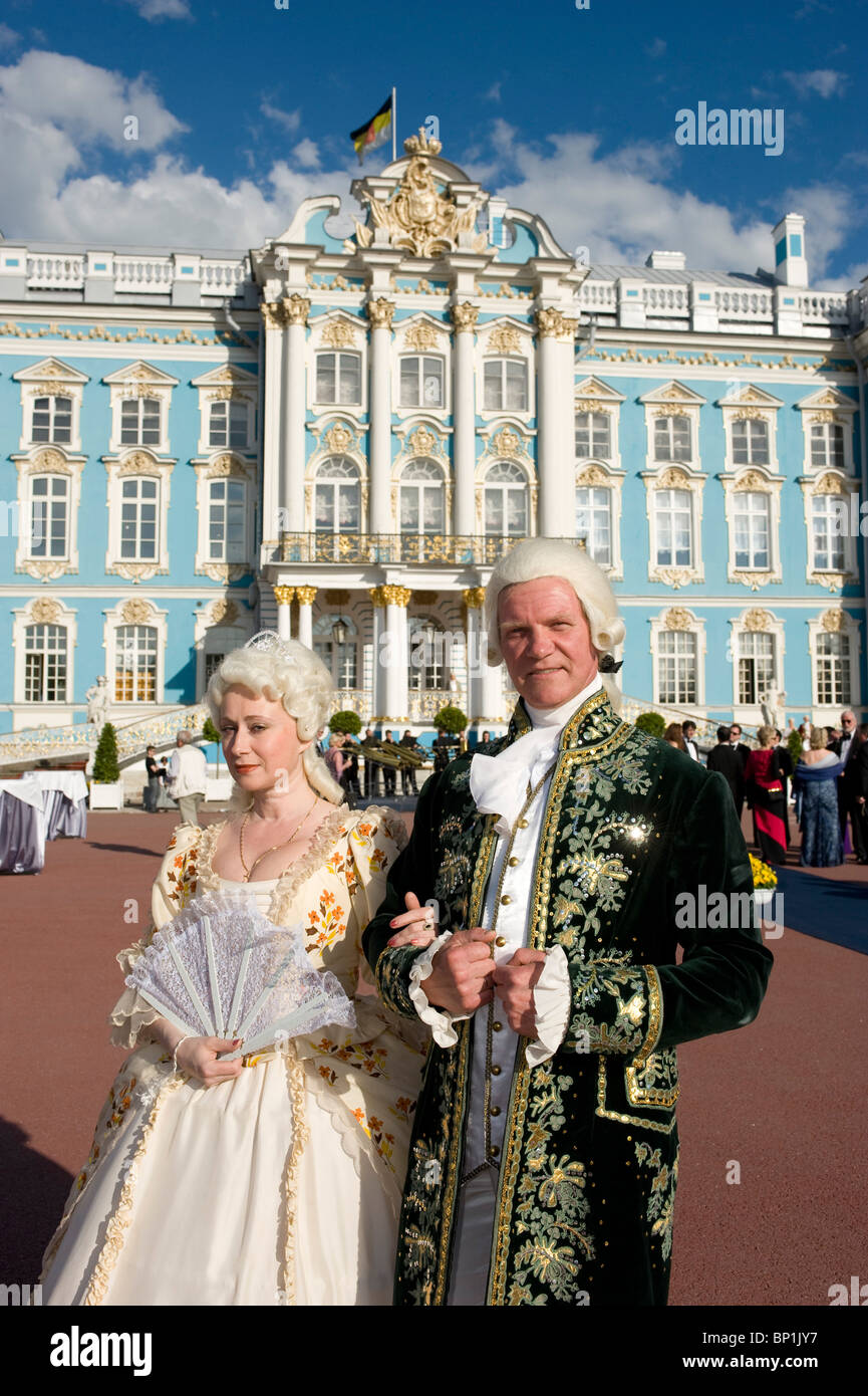 A couple wearing historical costumes, Saint Petersburg, Russia Stock Photo