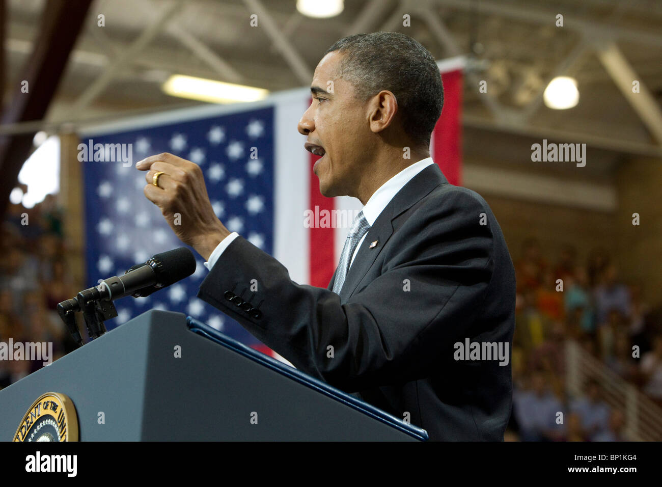 U.S. President Barack Obama speaks to invited students and faculty at the University of Texas at Austin Stock Photo
