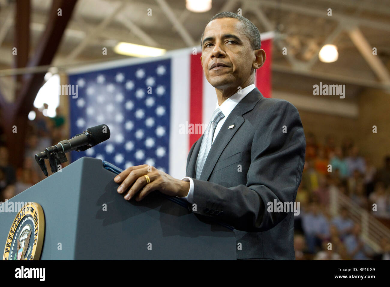 U.S. President Barack Obama speaks to invited students and faculty at the University of Texas at Austin Stock Photo