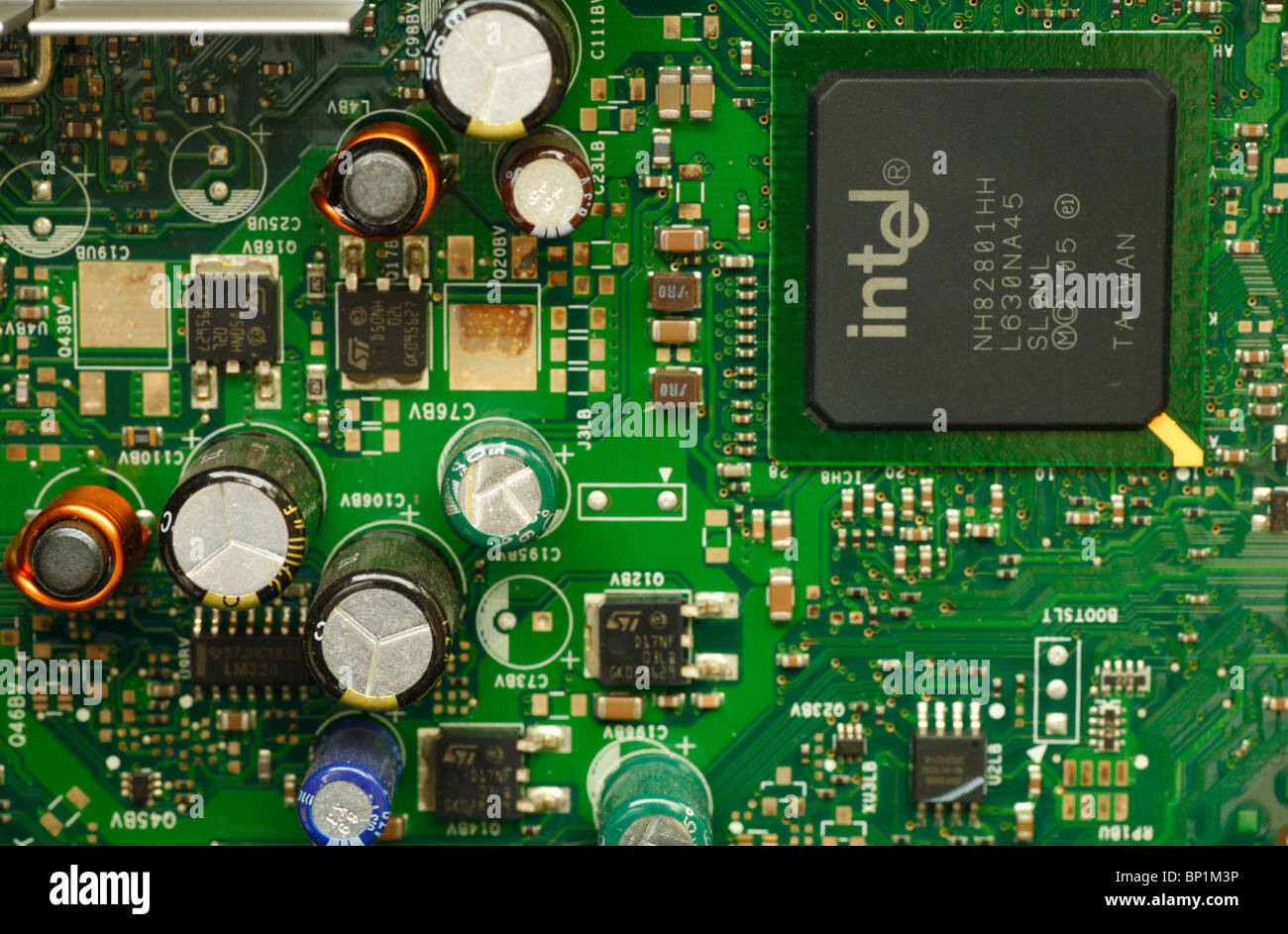 Circuit board electronic components inside hires stock photography and