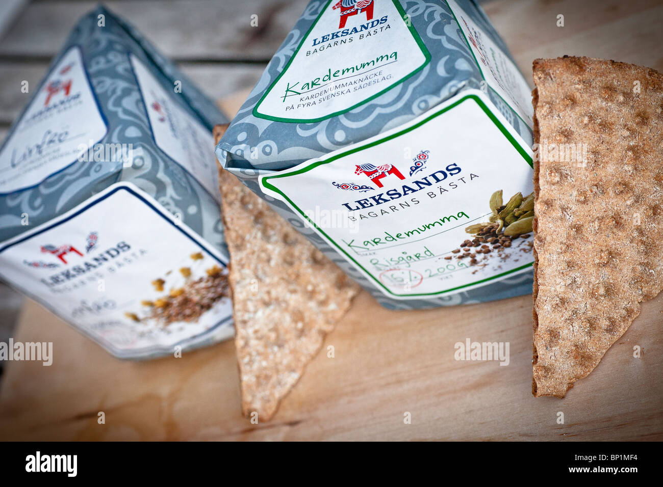 Two Pieces Of Swedish Traditional Leksands Knackebrod Rye Bread On A Stock Photo Alamy