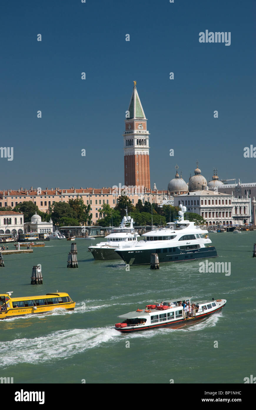 Campanile di San Marco or Bell Tower and canal, St Marks, Venice Italy Stock Photo