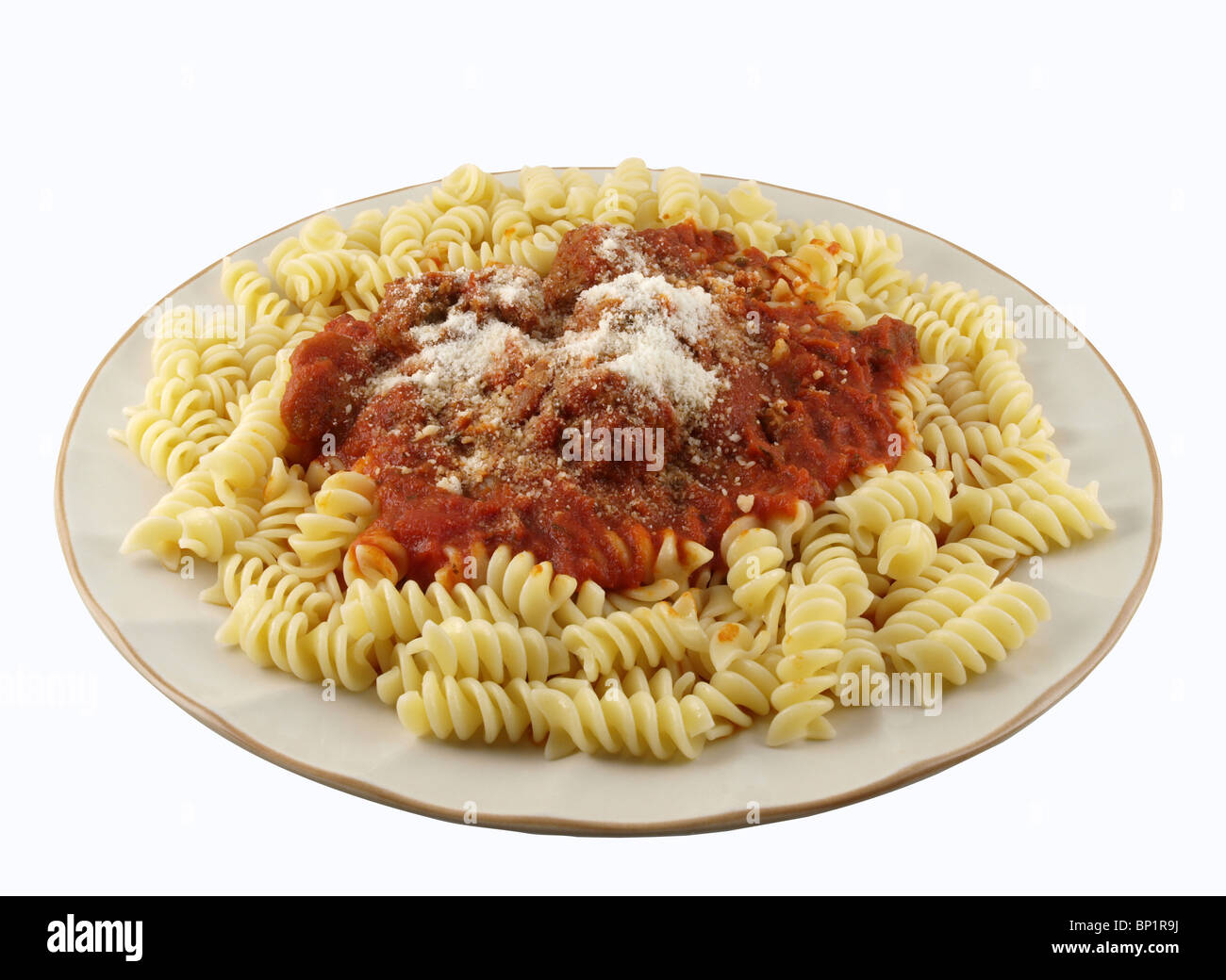 A plate of Rotini pasta with tomato sauce and meatball Stock Photo - Alamy