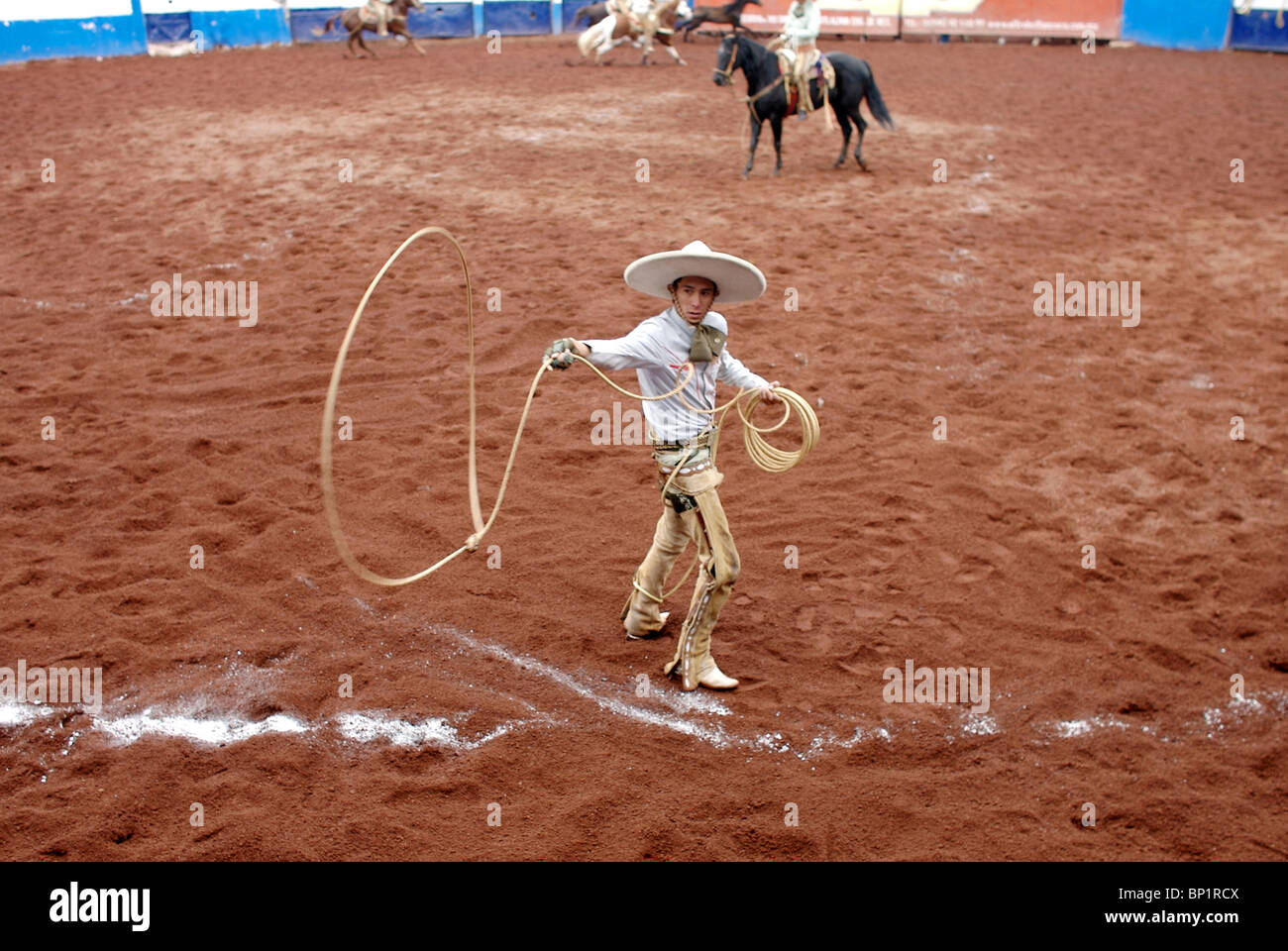 Charreria, Mexico's national sport, in Texcoco, on the outskirts of Mexico City, October 28, 2007. Stock Photo