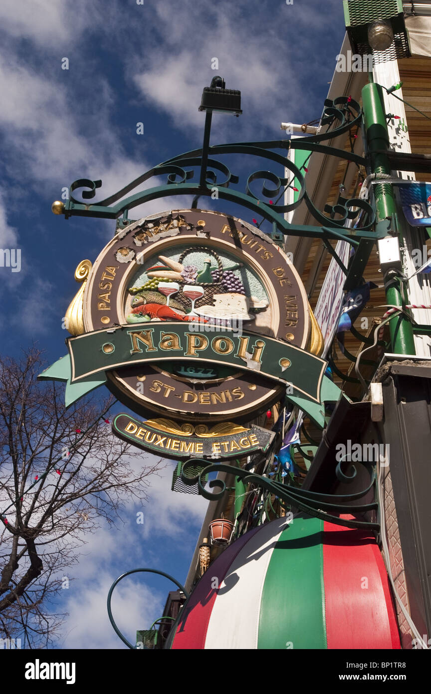 Sign of Italian restaurant Napoli  Rue Saint-Denis, Saint Denis Street, Latin Quarter, Montreal, Quebec, Canada Stock Photo