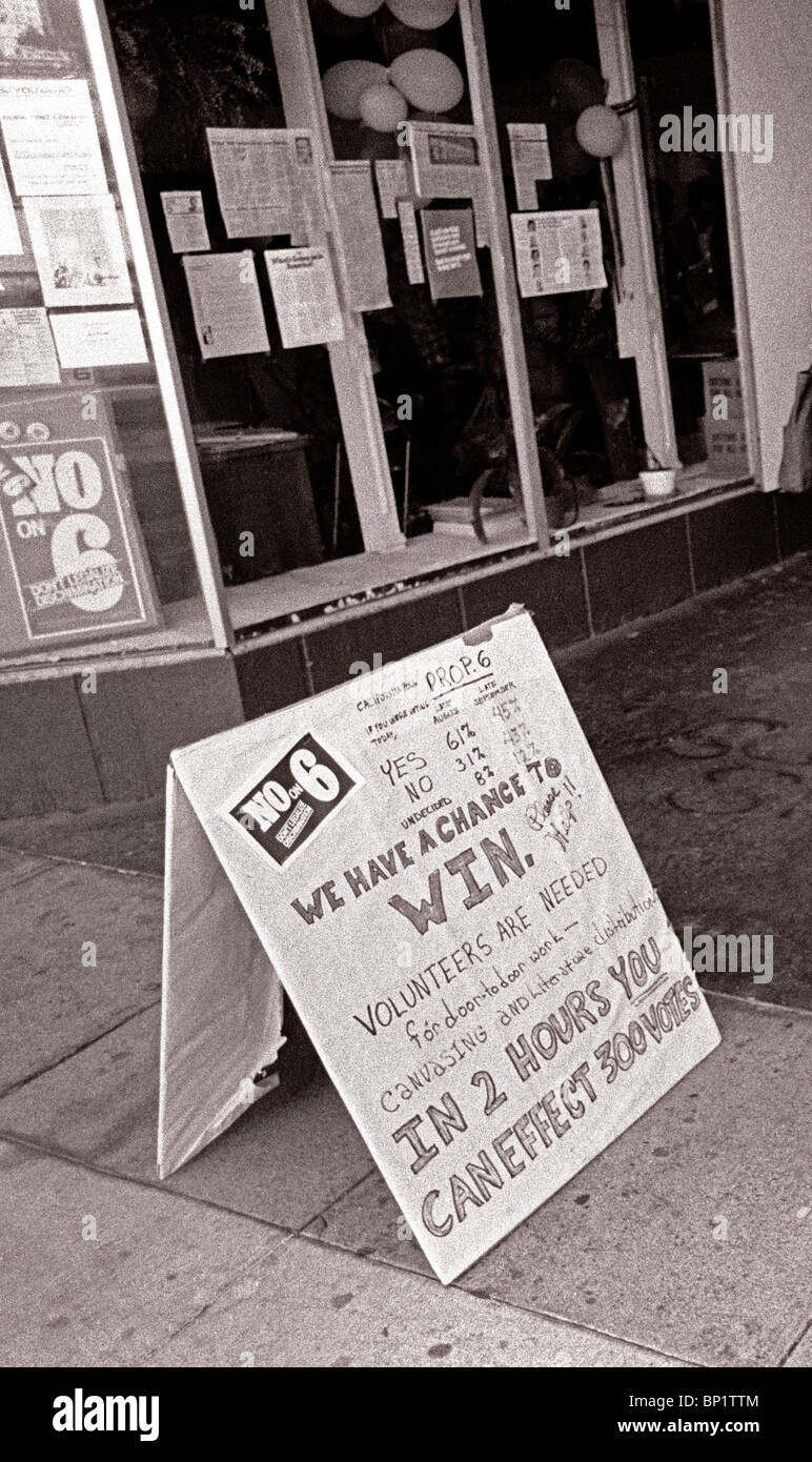 NO on Proposition 6 sign. Castro District San Francisco, May 25, 1976 Stock Photo