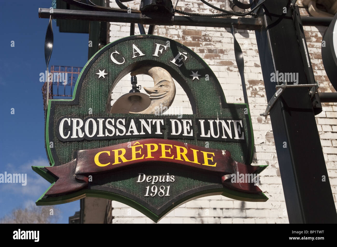 Cafe Croissant de Lune, Creperie, Rue Saint-Denis, Saint Denis Street, Latin Quarter, Montreal, Canada Stock Photo