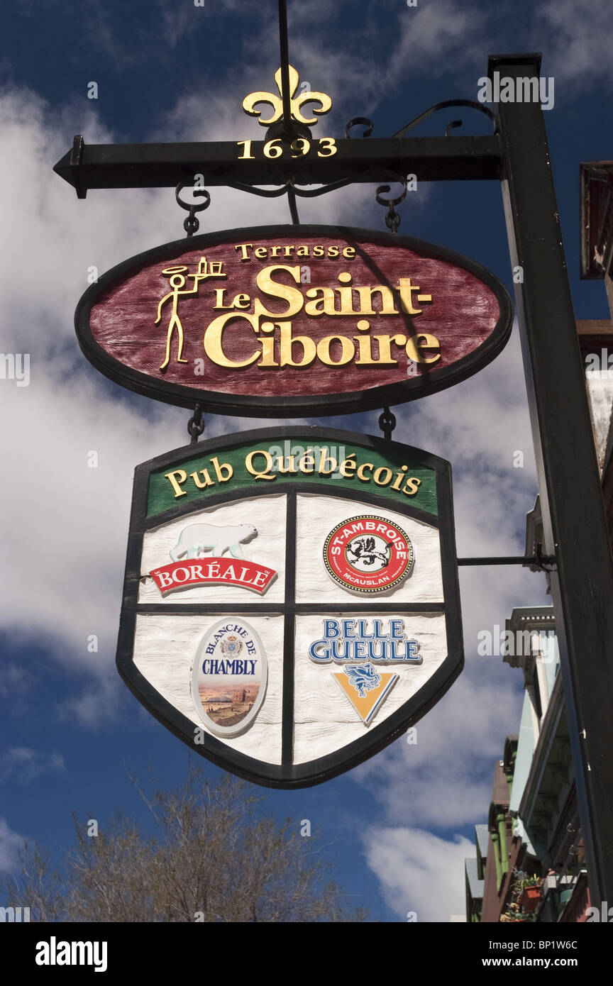 Terrase Le Saint Ciboire, Pub Quebecois, Rue Saint-Denis, Saint Denis Street, Latin Quarter, Montreal, Quebec, Canada, Stock Photo