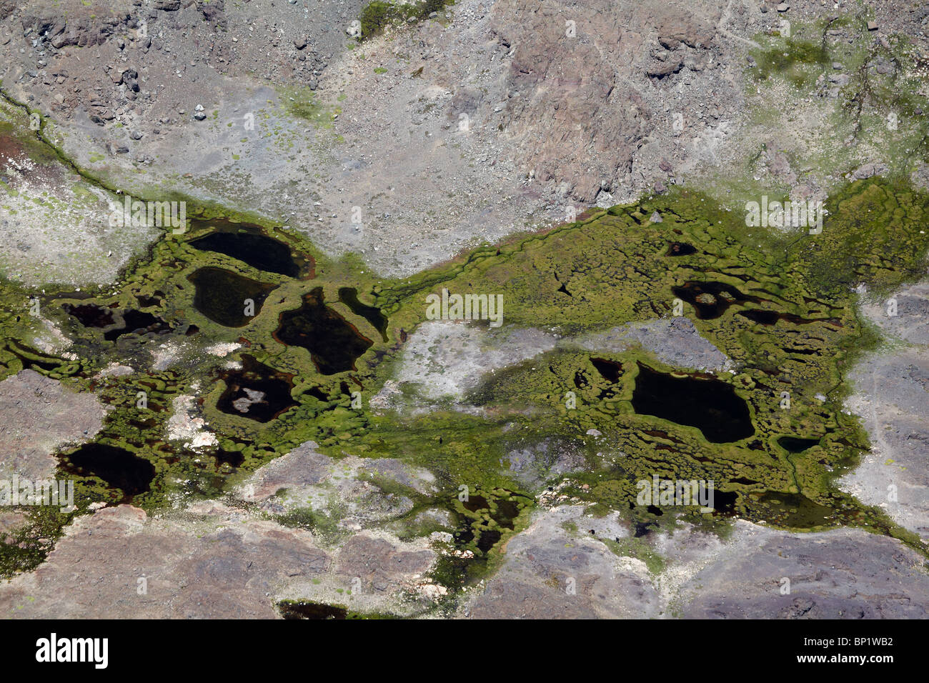 Lake High in Andes Mountains, near Santiago, Chile, South America - aerial Stock Photo