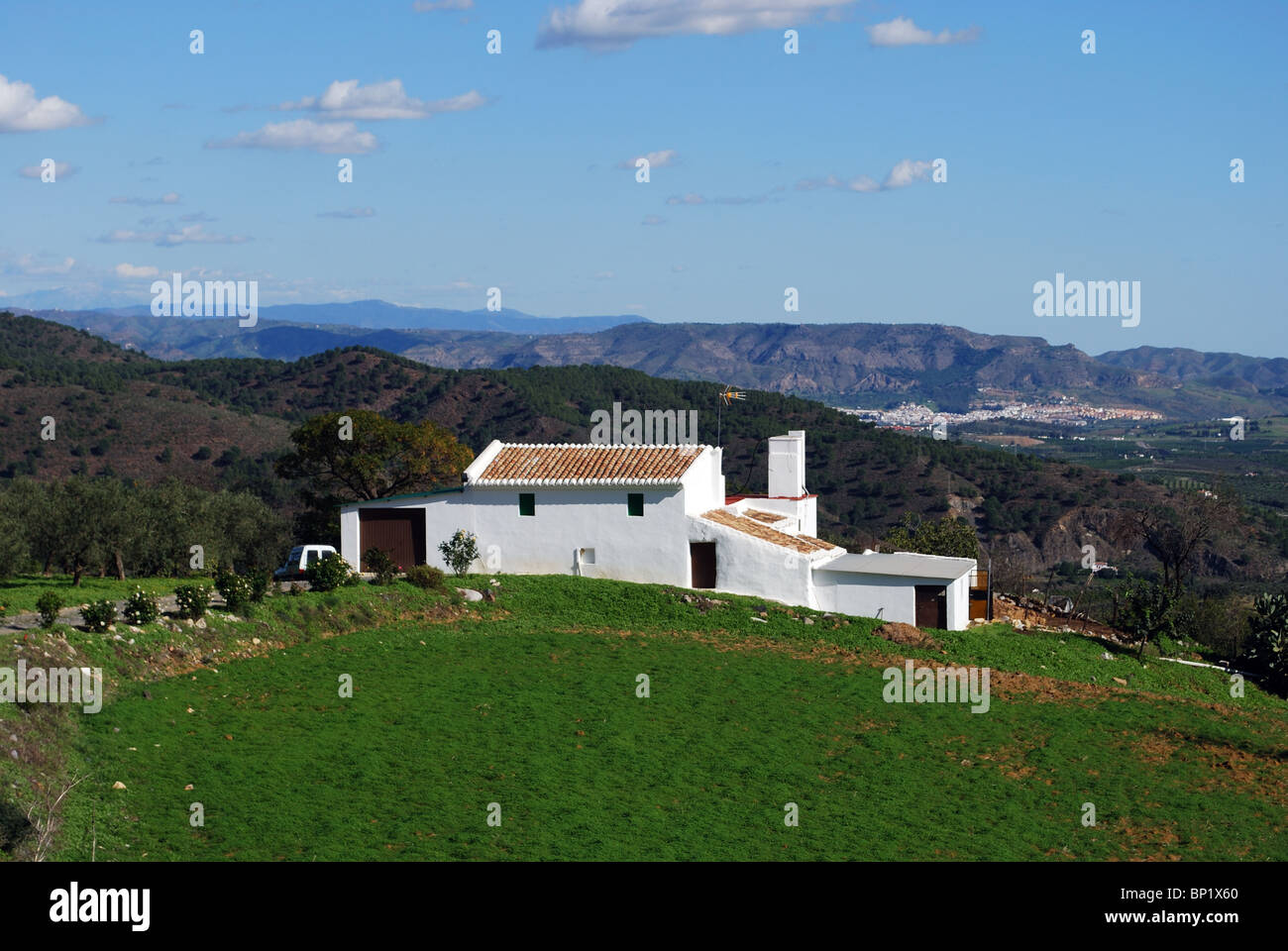 Country finca and surrounding countryside, Alozaina, Malaga Province, Andalucia, Spain, Western Europe. Stock Photo