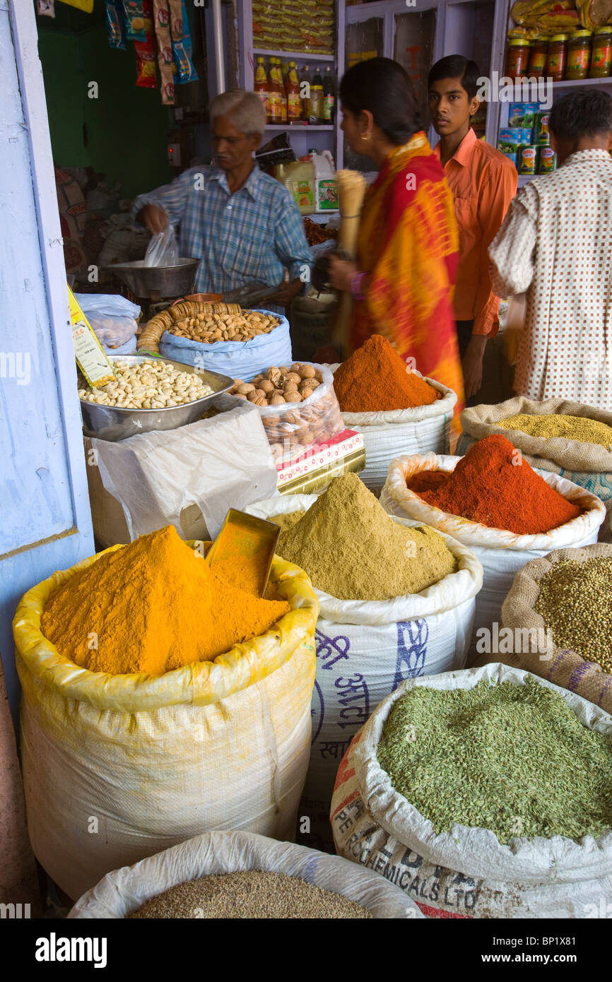 Local spice store, Tripolia Bazaar, Jaipur, Rajasthan, India Stock