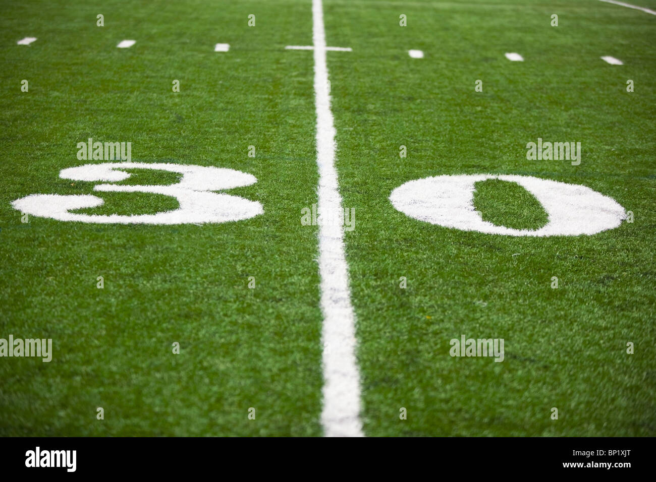 The 30 Yard Line Marked On A Football Field Stock Photo Alamy