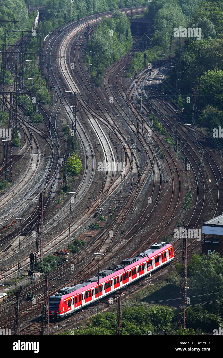 Trains on the track, public transport. Stock Photo