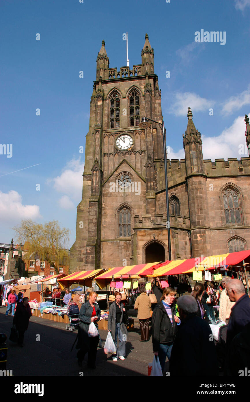England, Cheshire, Stockport Market Place, St Mary's Parish Church on