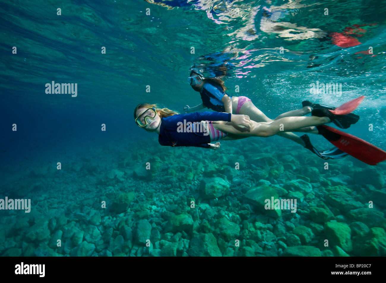 Children snorkeling in Mediterranean Sea, Korcula, Dalmatia, Croatia Stock Photo