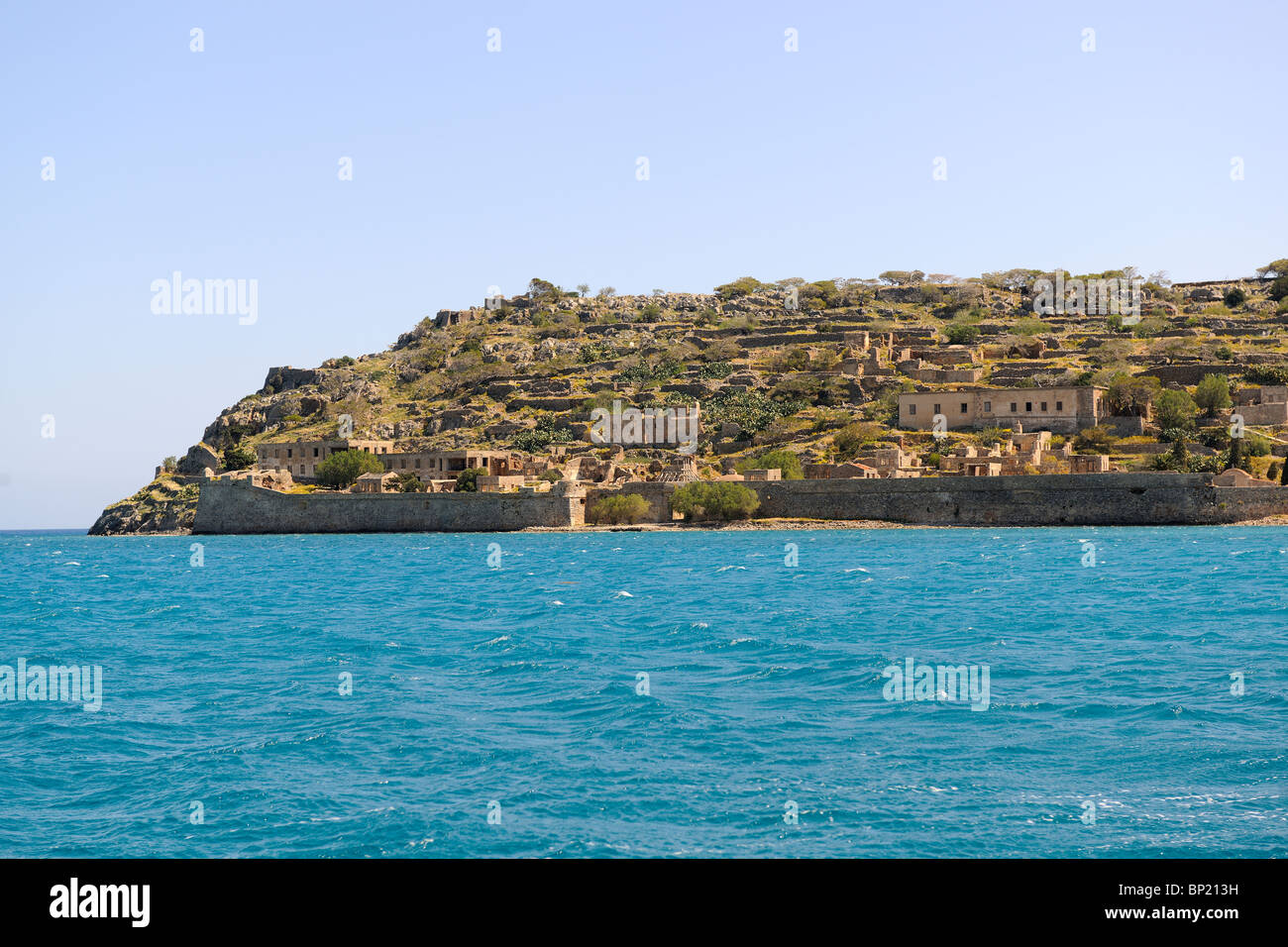 View from Crete (Greece) to Spinalonga Island Stock Photo