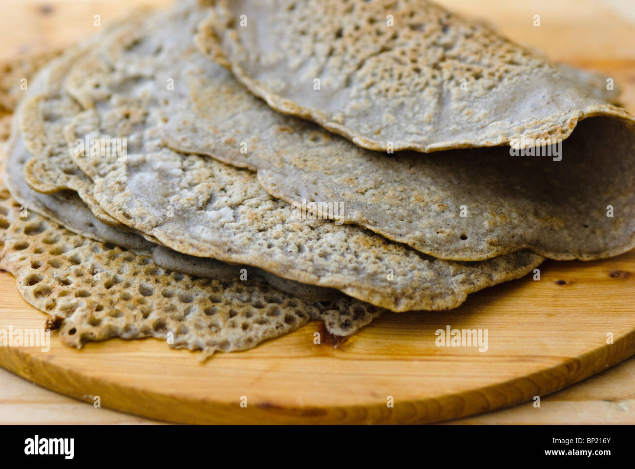 Bread wraps made of buckwheat flour, salt, olive oil and water. Gluten free. Stock Photo