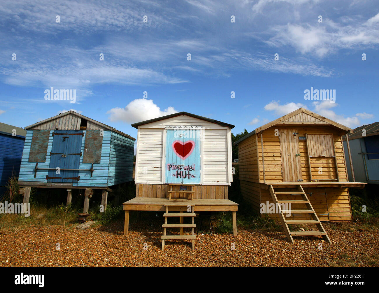 Beach huts pictured in Whitstable, Kent Stock Photo