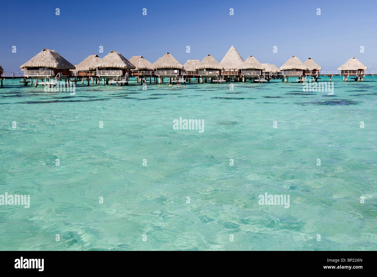 Hotel in Lagoon of Moorea, Moorea, French Polynesia Stock Photo